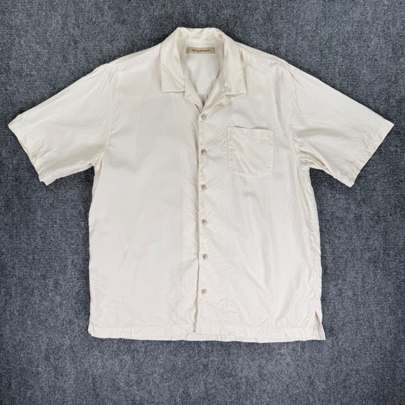 Tommy Bahama Other - Tommy Bahama 100% Silk Camp Shirt Men's Large Ivory Short Sleeve Button Up